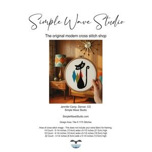 Black Cat Mid Century Atomic Cat Retro Art Counted Cross Stitch Pattern KIT